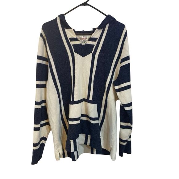 Lucky Brand XL men’s hooded boho front pocket blue white striped - Picture 1 of 6